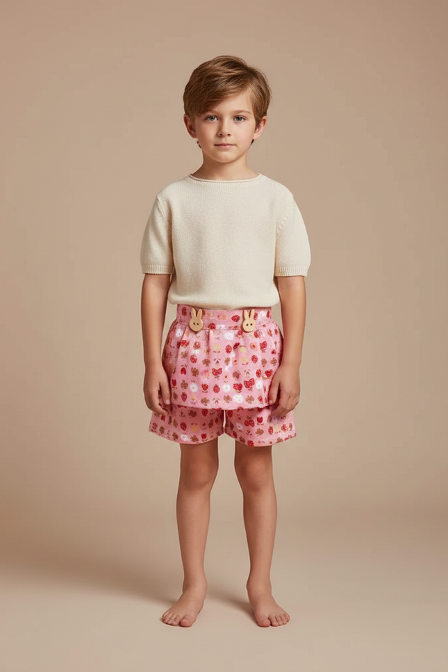 Pantalon Jupe Rose Imprimé Fraises Enfant Mignon - Coton
