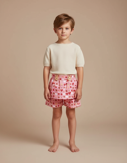 Pantalon Jupe Rose Imprimé Fraises Enfant Mignon - Coton