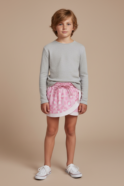 Pantalon Jupe Rose Léopard Superposé Enfant - Coton