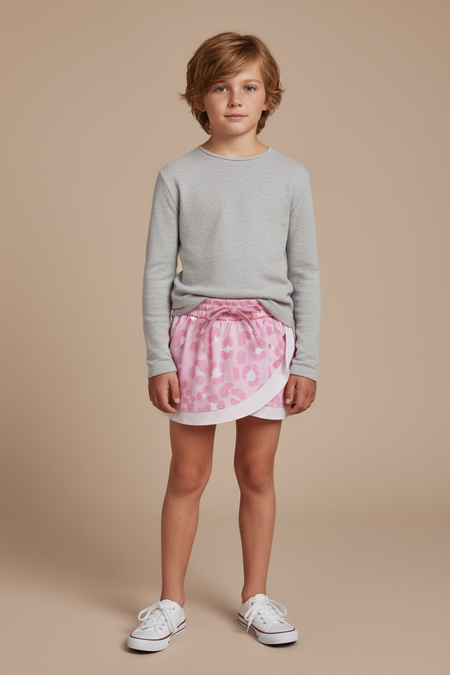 Pantalon Jupe Rose Léopard Superposé Enfant - Coton