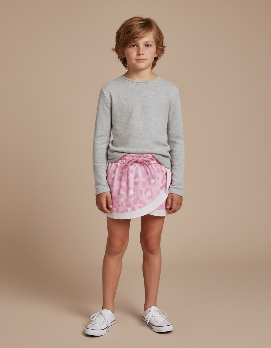 Pantalon Jupe Rose Léopard Superposé Enfant - Coton