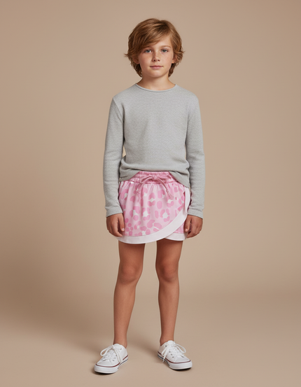 Pantalon Jupe Rose Léopard Superposé Enfant - Coton