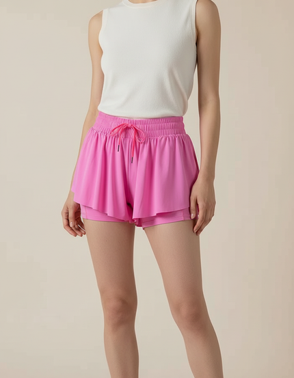 Pantalon Jupe Rose Fluide Sportif Superposé Femme - Polyester