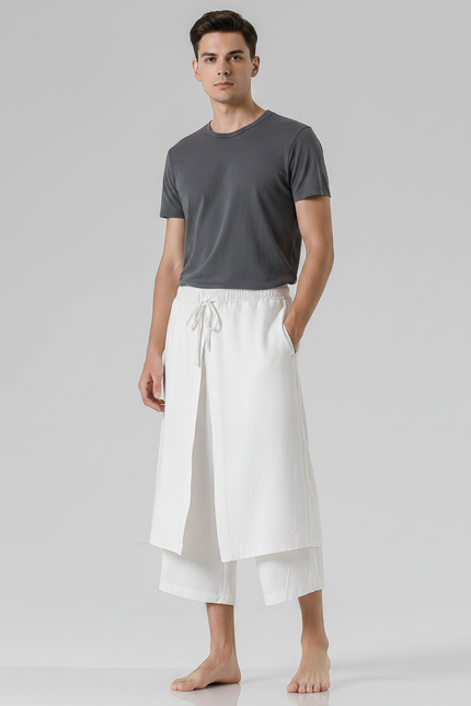 Pantalon Jupe Culotte Homme - Blanc Lin