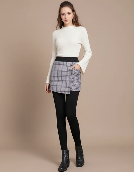 Pantalon Jupe Noir Plaid Asymétrique Hiver Épais - Maille