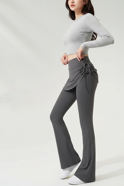 Pantalon Jupe Gris Évasé Sportif Intégré Cordon - Polyester