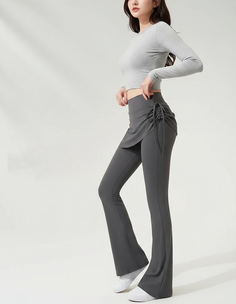 Pantalon Jupe Gris Évasé Sportif Intégré Cordon - Polyester