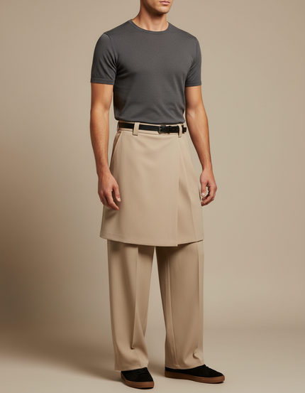 Pantalon Jupe Beige Droit Superposé Décontracté Homme - Polyester