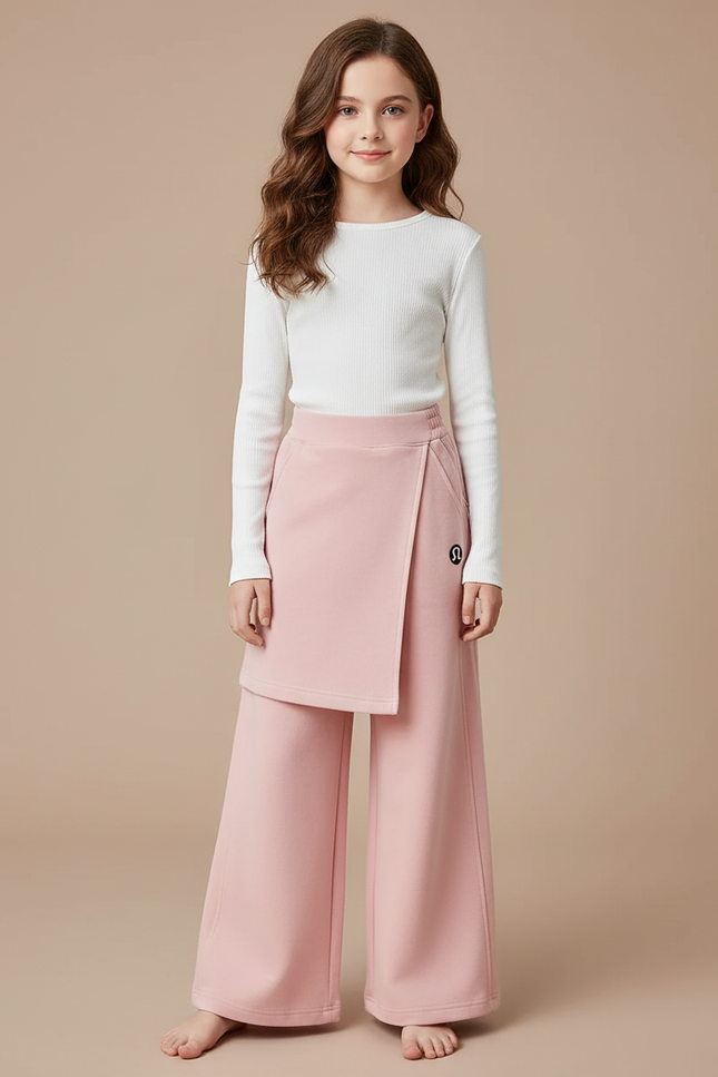 Pantalon Jupe Rose Ample Asymétrique Côtelé Fille - Molleton