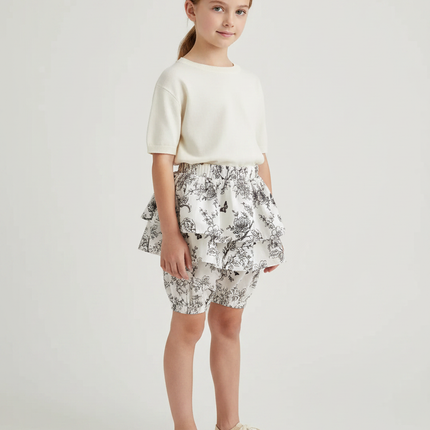 Pantalon Jupe Blanc Volants Imprimé Floral Fille - Coton