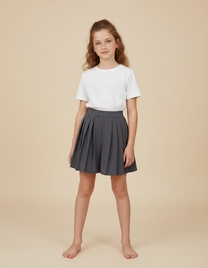 Pantalon Jupe Gris Plissé Courte Décontractée Fille - Polyester