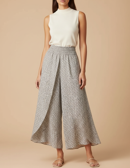 Pantalon Jupe Fluide Imprimé Taille Haute Évasé Élégant - Viscose