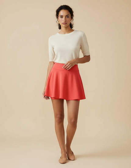 Pantalon Jupe Corail Évasée Courte Doublée Fluide - Orange Maille