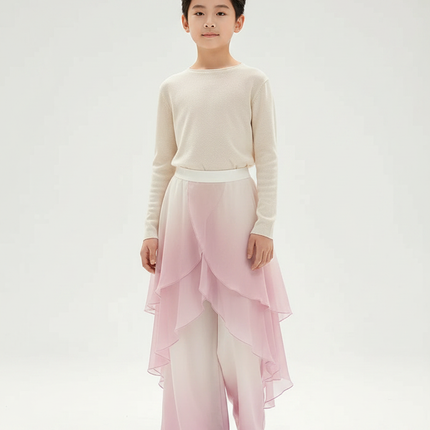 Pantalon Jupe Rose Dégradé Fluide Gaze Élégant - Polyester