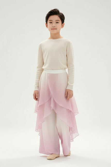 Pantalon Jupe Rose Dégradé Fluide Gaze Élégant - Polyester