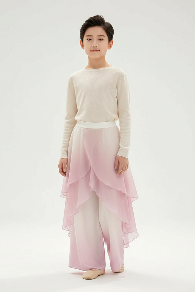 Pantalon Jupe Rose Dégradé Fluide Gaze Élégant - Polyester