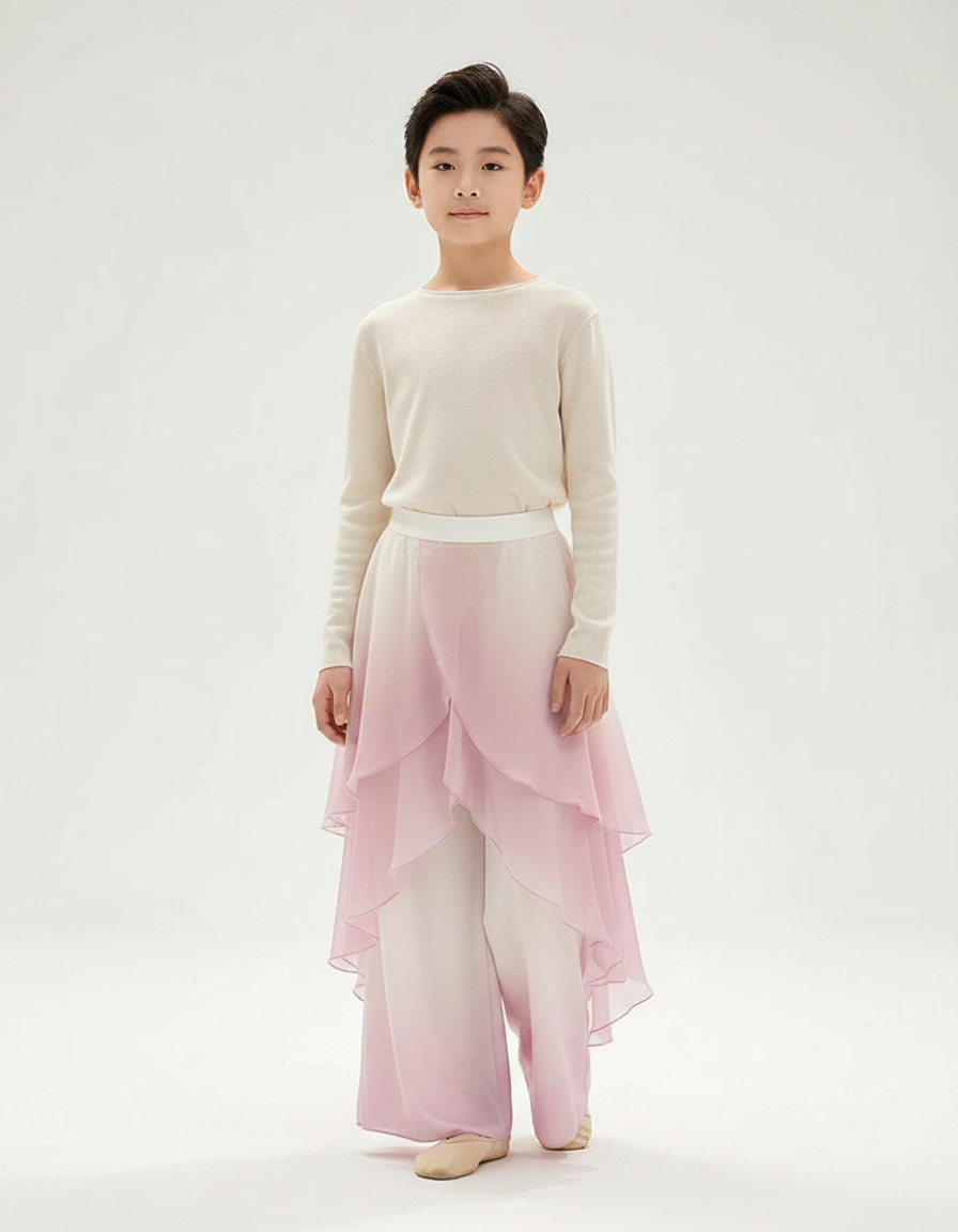 Pantalon Jupe Rose Dégradé Fluide Gaze Élégant - Polyester