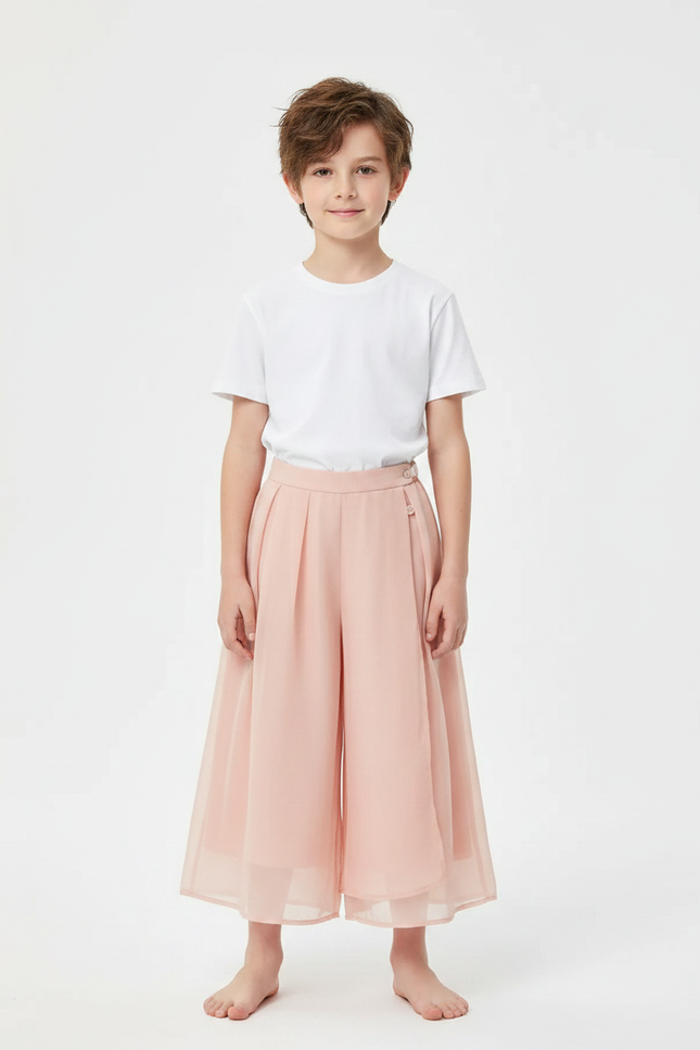 Pantalon Jupe Rose Fluide Plissé Enfant Léger - Polyester