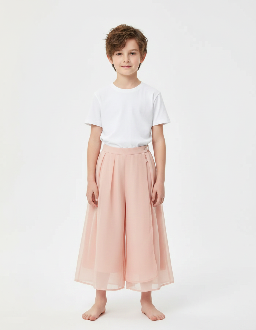 Pantalon Jupe Rose Fluide Plissé Enfant Léger - Polyester