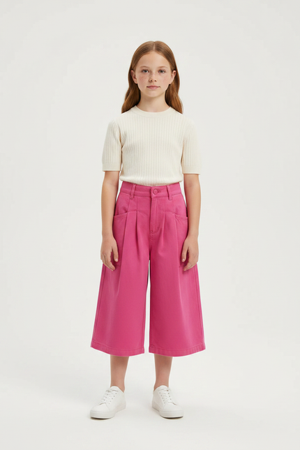 Pantalon Jupe Rose Large Coton Décontracté Fille