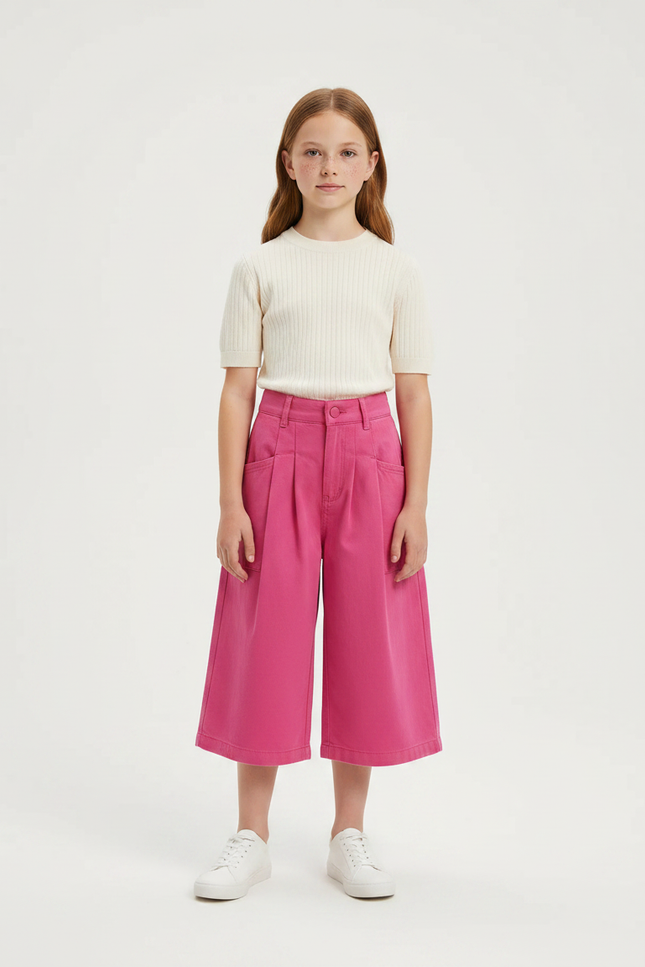 Pantalon Jupe Rose Large Coton Décontracté Fille