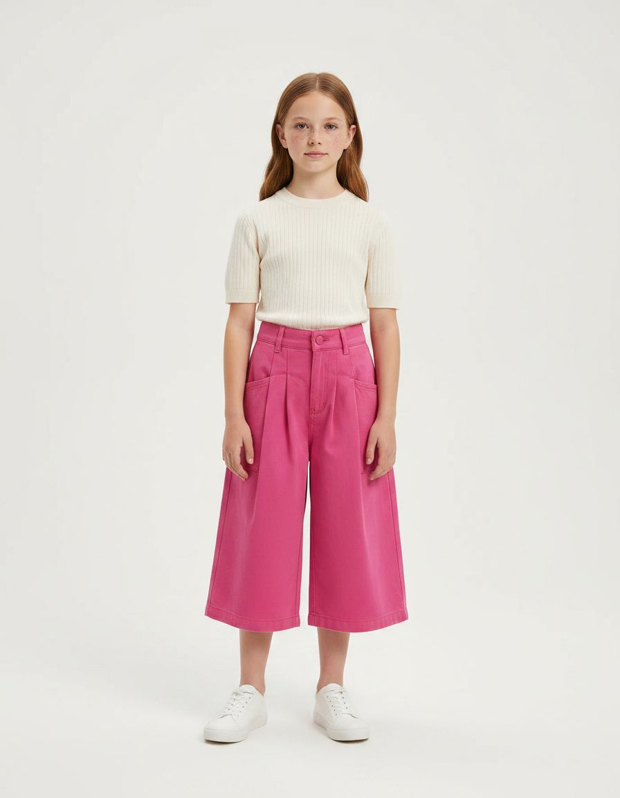 Pantalon Jupe Rose Large Coton Décontracté Fille