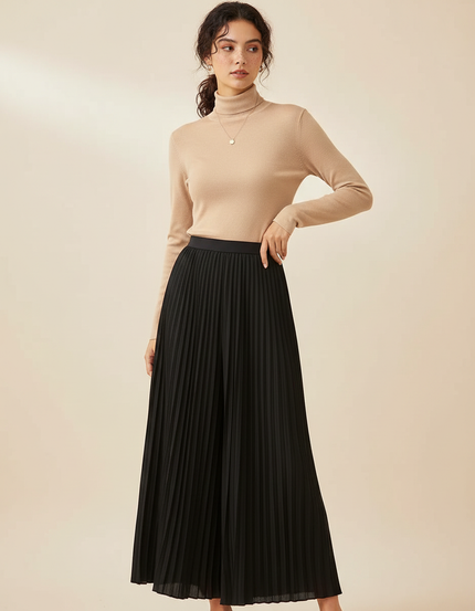 Pantalon Jupe Noir Plissé Fluide Long Élégant - Polyester