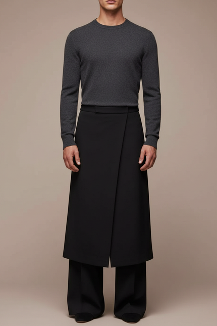 Pantalon Jupe Noir Long Ample Superposé Homme - Gabardine
