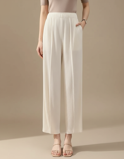 Pantalon Jupe Crème Plissé Ample Décontracté Fluide - Blanc Polyester