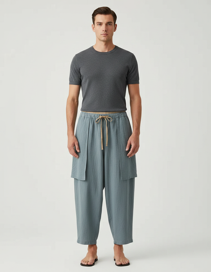 Pantalon Jupe Bleu Ciel Ample Lin Décontracté