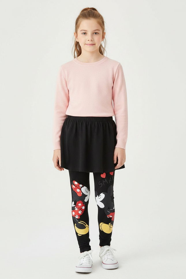 Pantalon Jupe Noir Minnie Imprimé Coton Fille