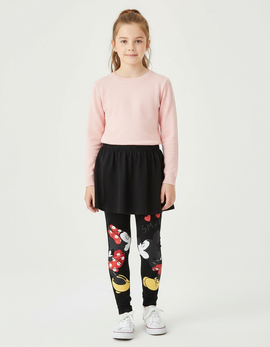 Pantalon Jupe Noir Minnie Imprimé Coton Fille