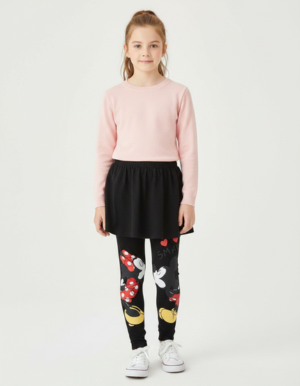 Pantalon Jupe Noir Minnie Imprimé Coton Fille