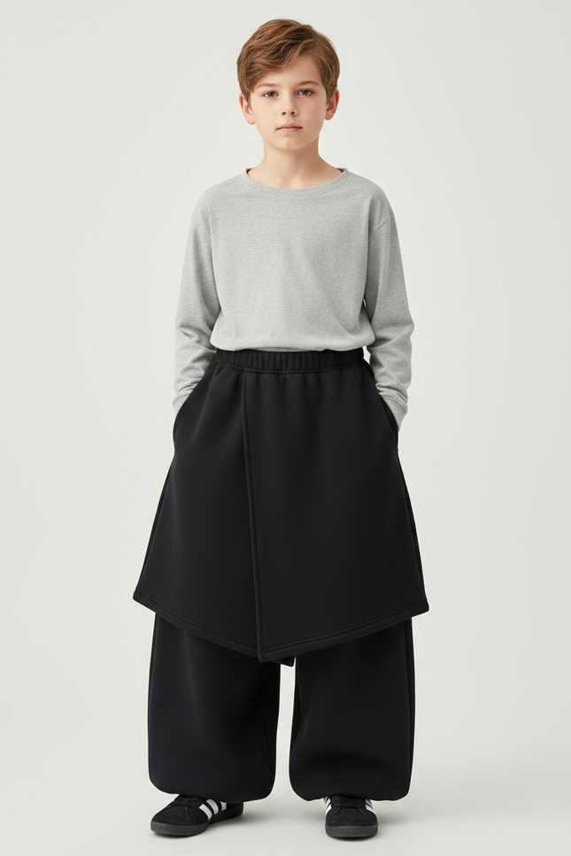 Pantalon Jupe Noir Ample Molletonné Épais Garçon