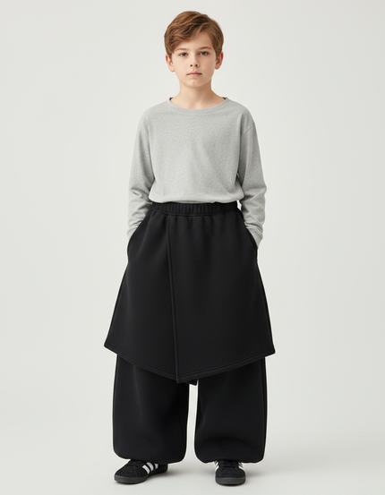 Pantalon Jupe Noir Ample Molletonné Épais Garçon