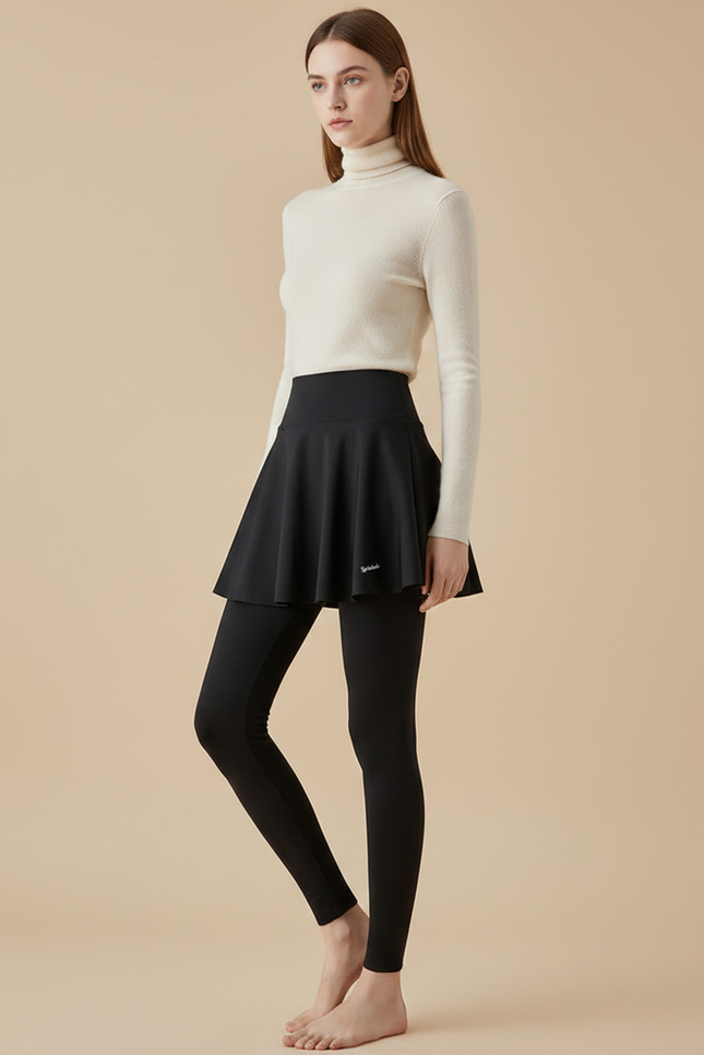Pantalon Jupe Noir Intégré Sportif Élégant Uni - Polyester
