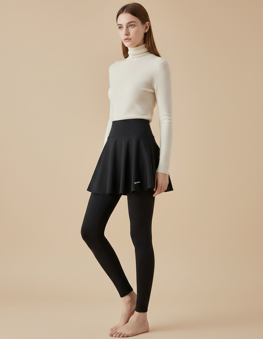 Pantalon Jupe Noir Intégré Sportif Élégant Uni - Polyester