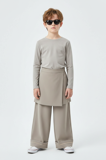 Pantalon Jupe Gris Ample Décontracté Enfant - Gabardine
