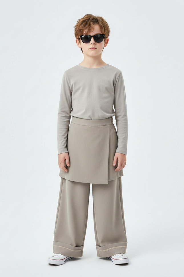 Pantalon Jupe Gris Ample Décontracté Enfant - Gabardine