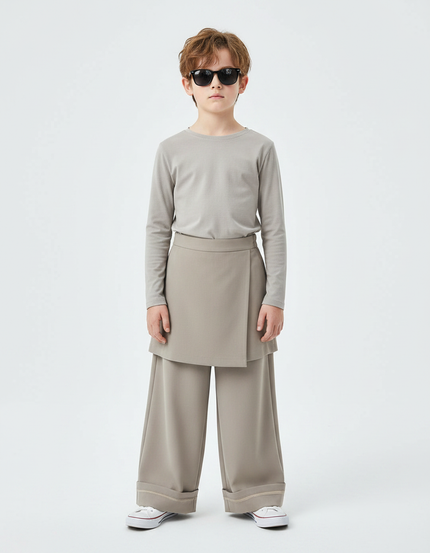 Pantalon Jupe Gris Ample Décontracté Enfant - Gabardine