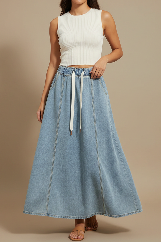 Pantalon Jupe Longue Denim Bleu Clair Ample - Jean