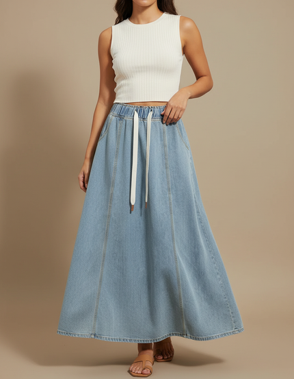 Pantalon Jupe Longue Denim Bleu Clair Ample - Jean