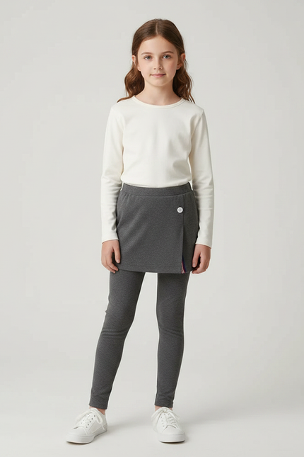 Pantalon Jupe Gris Coupe Droite Confortable Fille - Molleton
