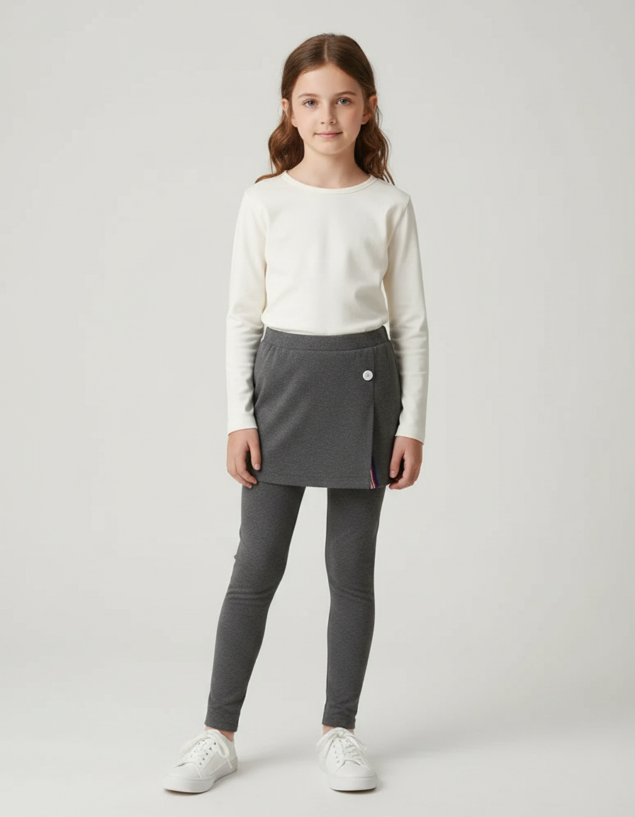 Pantalon Jupe Gris Coupe Droite Confortable Fille - Molleton