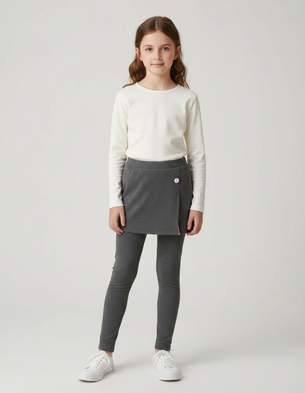 Pantalon Jupe Gris Coupe Droite Confortable Fille - Molleton