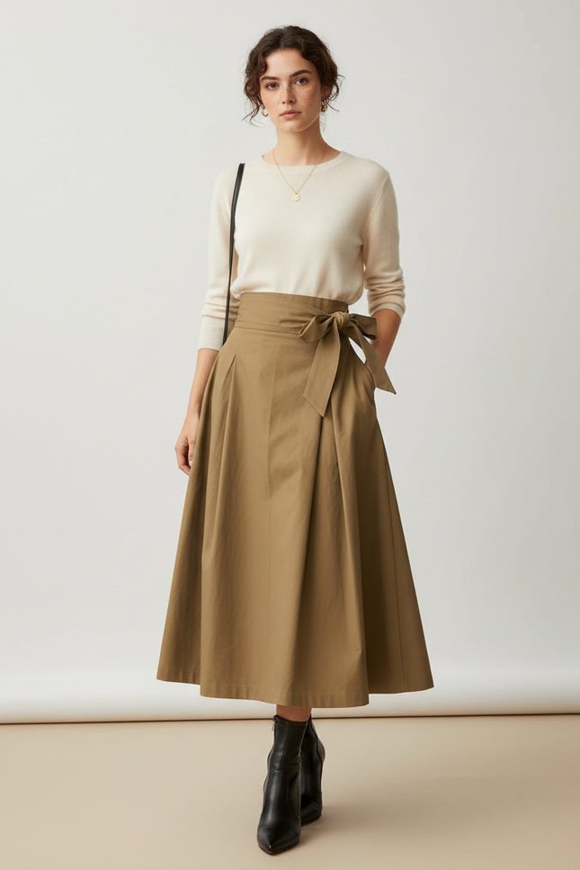 Pantalon Jupe Kaki Long Évasé Élégant Femme - Gabardine