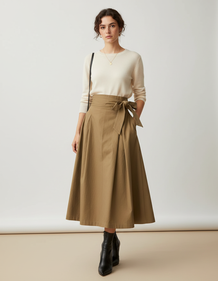 Pantalon Jupe Kaki Long Évasé Élégant Femme - Gabardine