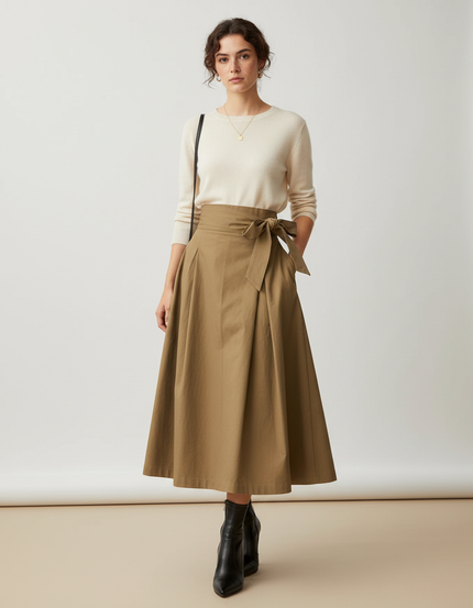 Pantalon Jupe Kaki Long Évasé Élégant Femme - Gabardine