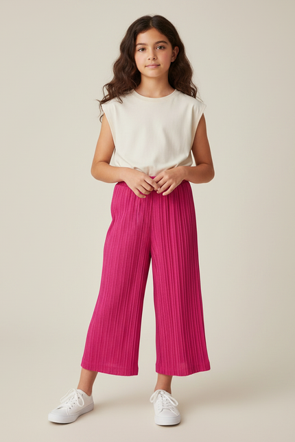 Pantalon Jupe Plissé Rose Ample Confortable Fille - Polyester