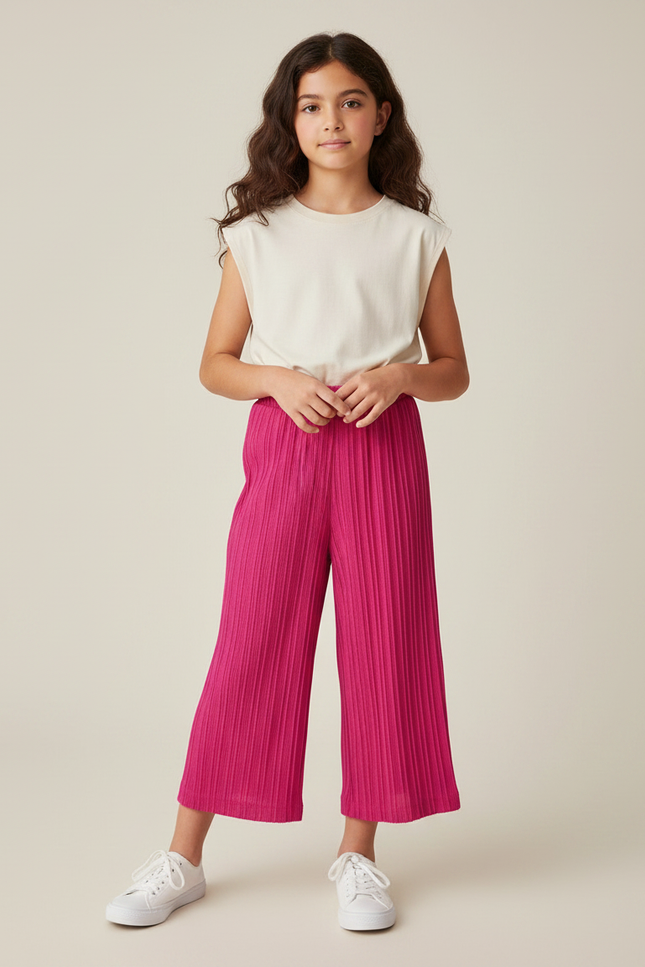 Pantalon Jupe Plissé Rose Ample Confortable Fille - Polyester